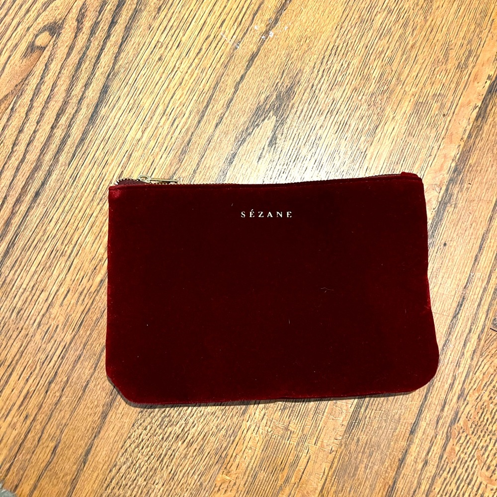 Sezane Maroon Velvet Clutch